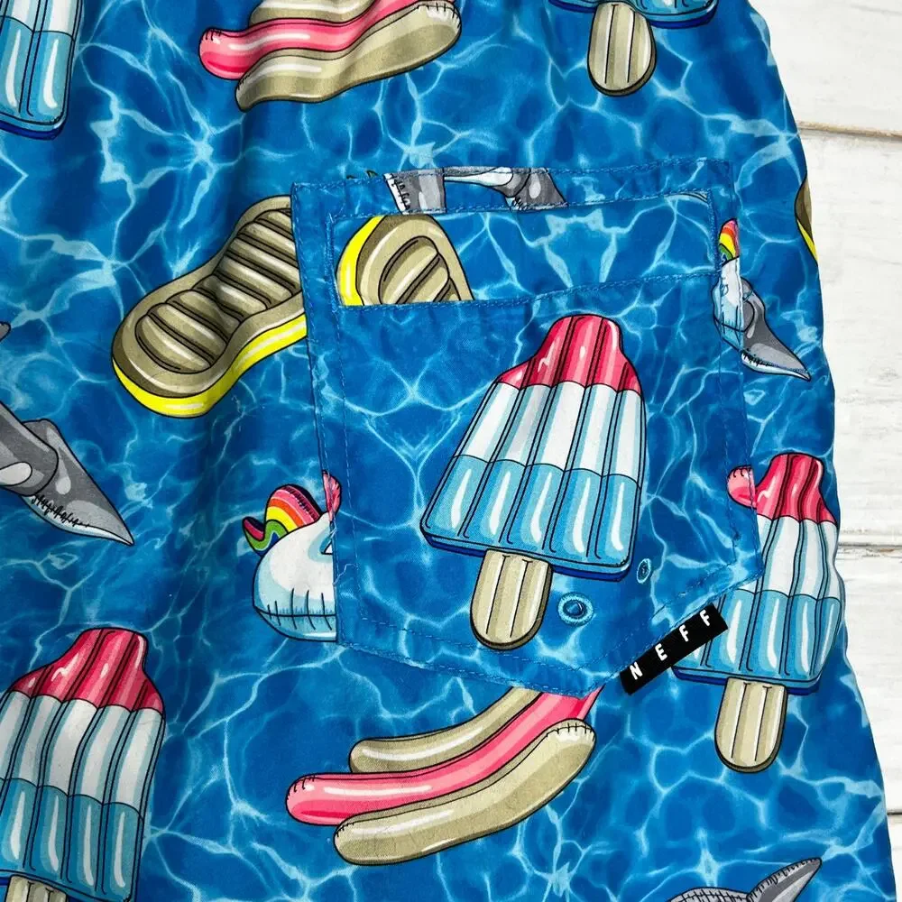 Neff Hot Tub Swim Trunk Shorts Pool Party Blue Size XL